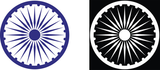 Indian National Flags Dharmachakra Symbol in Monochrome. Ashoka Chakra Symbol.