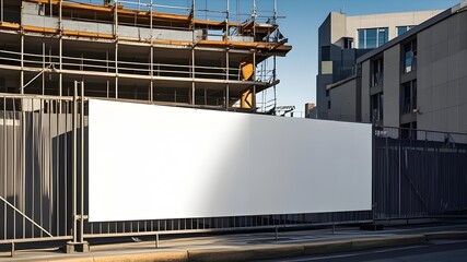 Blank white banner for advertisement on the fence of construction site,board,urban,empty