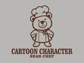 cartoon character of bear chef logo vector illustration, cute bear chef mascot logo vector illustration template design and teddy bear smiling logo design vector illustration