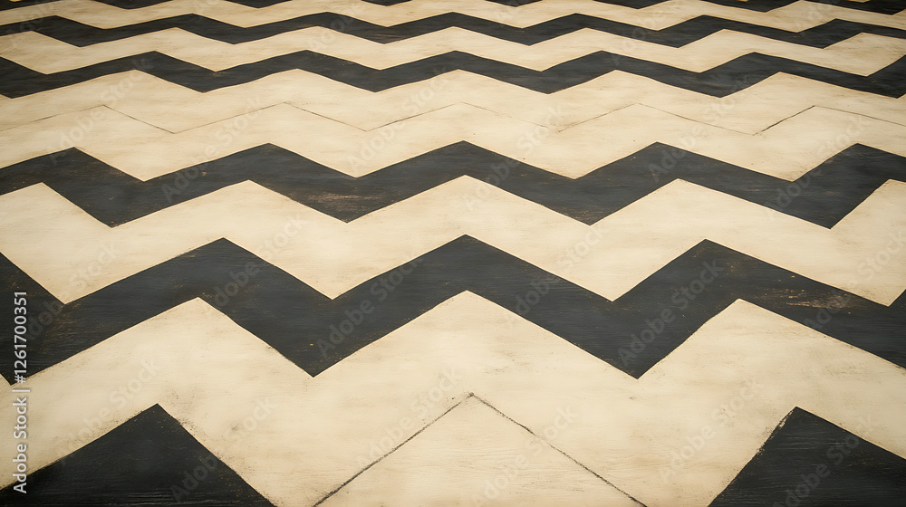 Poster zigzag pattern design in beige and black creating a dynamic visual texture and perspective