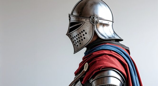 Templar knight side view portrait on plain white background