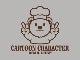 cartoon character of bear chef logo vector illustration, cute bear chef mascot logo vector illustration template design and teddy bear smiling logo design vector illustration