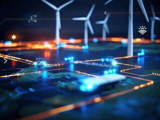 Innovative energy solutions smart grid technology renewable energy urban environment aerial view modern infrastructure