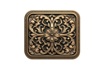 Ornate Floral Design: A stunning, intricate square tile boasts a gilded floral motif,  embellished with delicate scrolls and swirling vines.  The design exudes elegance and timeless beauty. 