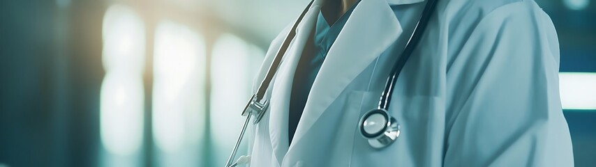 Doctor in White Coat with Stethoscope Medical Professional in Clinical Setting