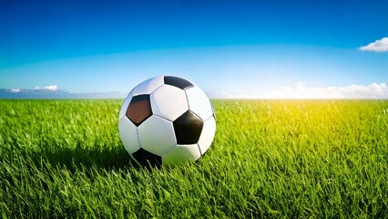 Fototapeta premium サッカーのイメージ 青空 芝生 おしゃれ 背景素材 チラシ・バナー・動画素材 AI生成素材 