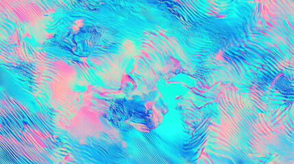 A futuristic abstract background with a blend of blue, mint, and pink, enhanced by digital glitch and distortion effects. The design embraces retro futurism, webpunk, rave 80s and 90s aesthetics