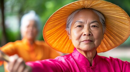 Harmonious Senior Wellness Diverse Group Practicing Tai Chi in Vibrant Natural Setting - Health Program Imagery and Active Lifestyle Marketing