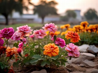 Obraz premium an AI Image Generator, Colorful Flower Garden in Full Bloom During