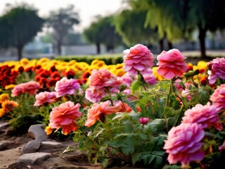 an AI Image Generator, Colorful Flower Garden in Full Bloom During