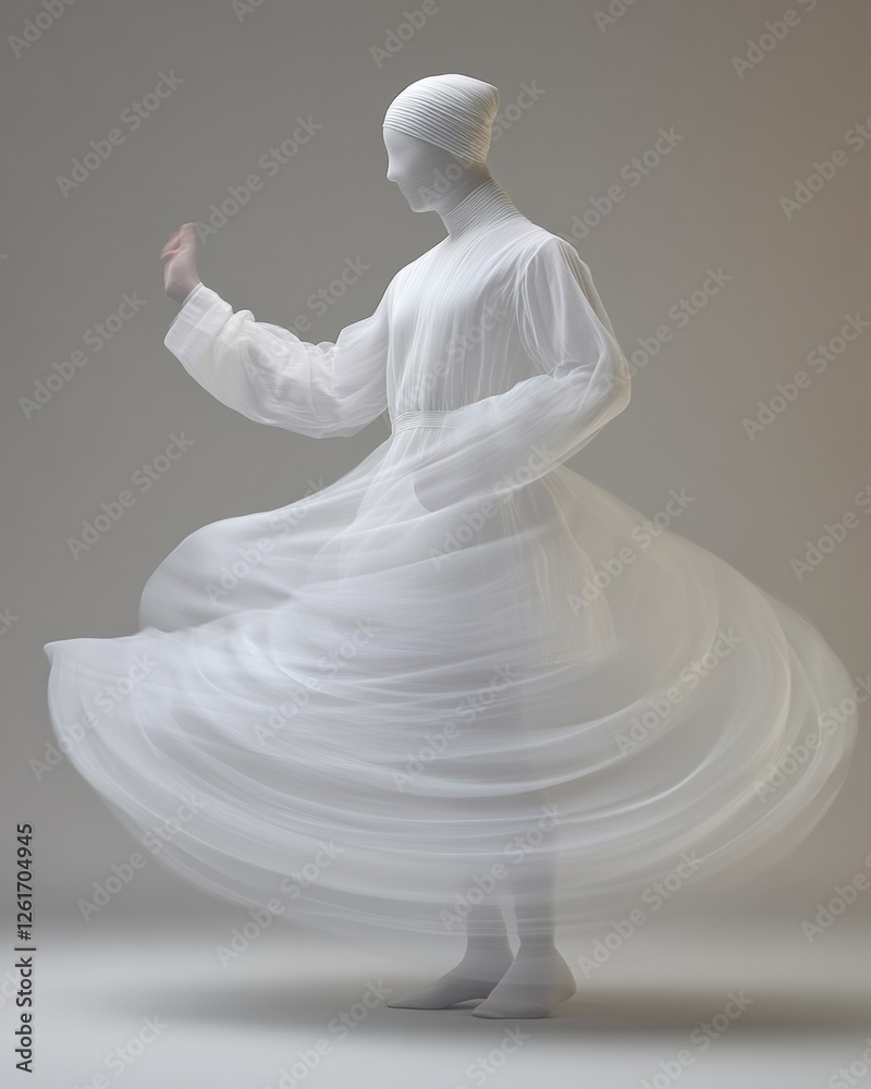 Poster ethereal dance movement visualization flowing white chiffon and dynamic lighting for modern dance pr