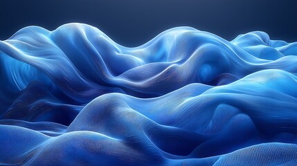 Obraz premium Abstract blue fabric waves, dark background, digital art, website banner