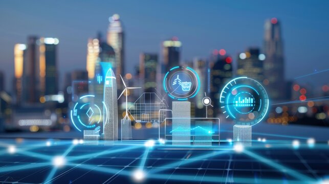 Technological innovation showcase urban environment digital art night cityscape futuristic perspective smart city concepts