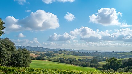 Scenic Countryside Landscape with Lush Green Fields and Dramatic Cloudy Sky