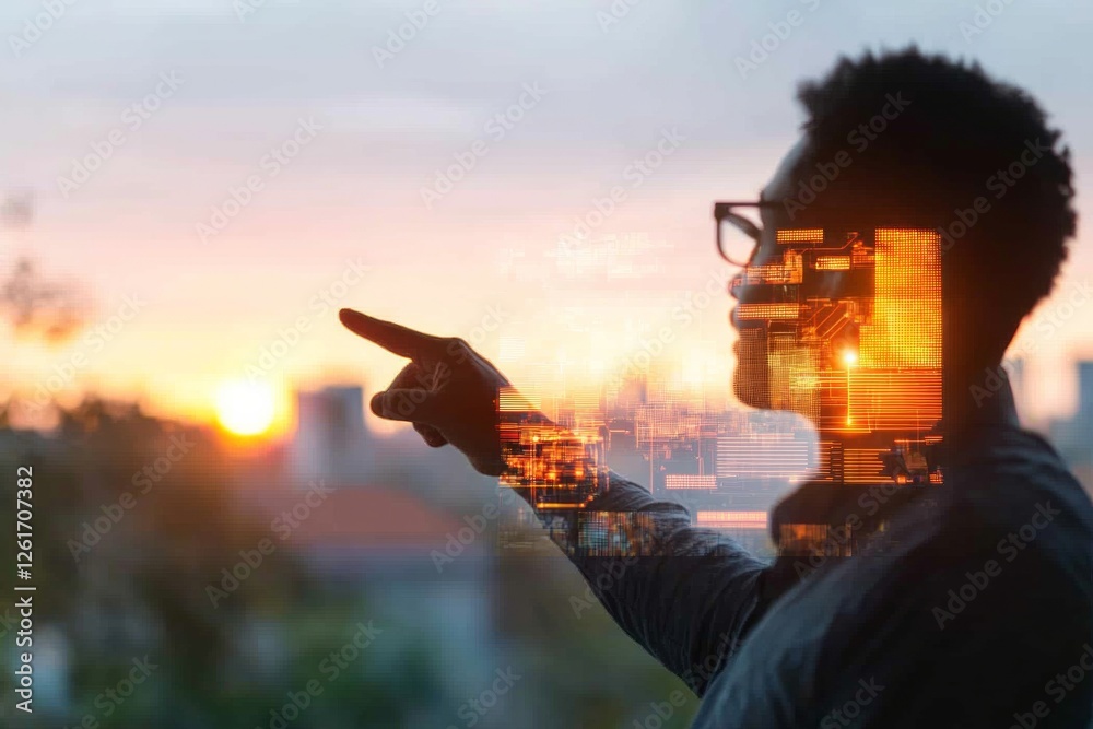 Poster Futuristic Cybersecurity Interface Professional in Glass Office Analyzing Digital Security Data with Holographic Displays - Advanced IT Solutions for Business Intelligence