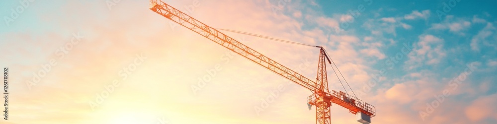 Fototapete urban construction visualization tower crane and structural framework in sunlit environment - engine