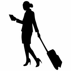 silhouette of person pulling suitcase