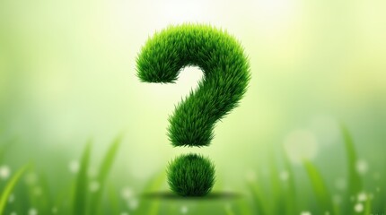 A Whimsical Green Question Mark Made of Grass Against a Soft Green Background