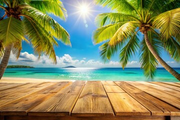Empty Wooden Table Tropical Beach Summer Party Background - Summer Vacation