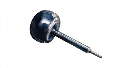 A close-up view of a modern push pin, showcasing its sleek design and metallic finish, perfect for office or craft-related projects.