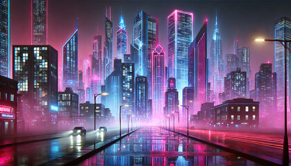 サイバーパンク都市 – ネオン輝く未来的な夜景