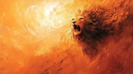 Obraz premium Roaring Lion Digital Painting In Fiery Colors