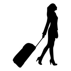 silhouette of person pulling suitcase