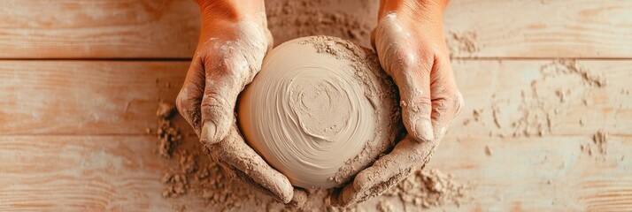 Rustic Artisanal Pottery Skilled Hands Crafting Clay on Wooden Workbench - Traditional Craft Content for Heritage Branding and Cultural Market Engagement