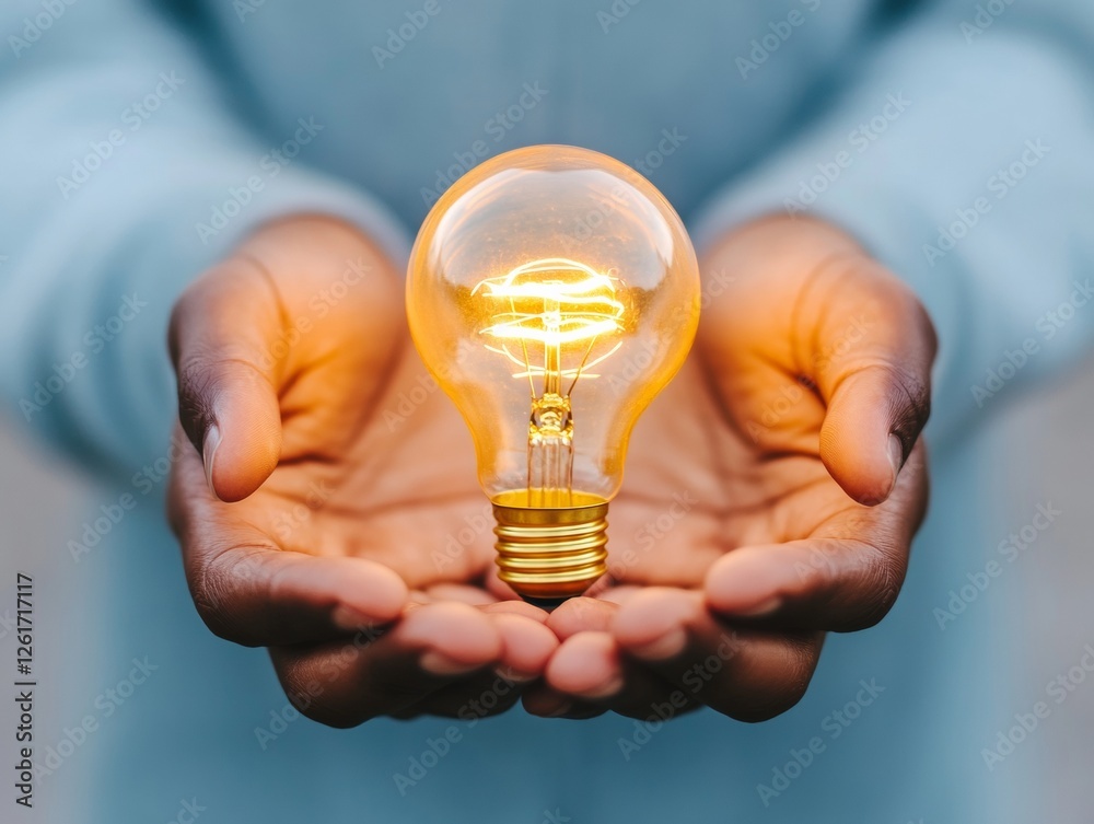 Leinwandbilder Ethereal Innovation Glowing Lightbulb in Open Hands - Illuminated Energy Spark for Creative Marketing and Business Growth in Tech Industries