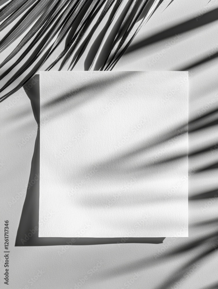 Poster monochrome aesthetic office setup textured sticky note and palm shadow art - minimalist workspace de
