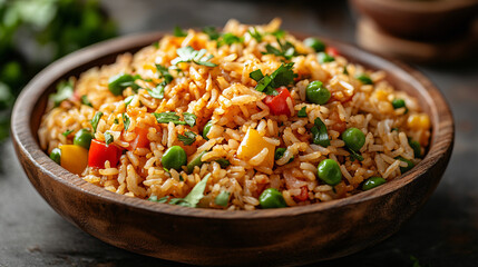  Savory Stir-Fried Rice with Fresh Vegetables and Spices in a Hot Pan for an Authentic Asian Meal