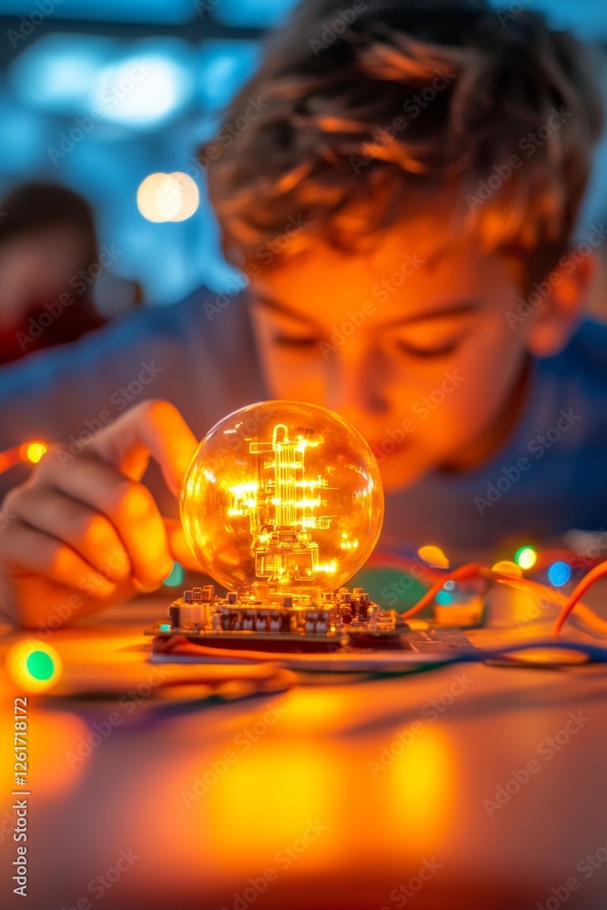 Aufkleber Collaborative Robotics Learning Diverse Students Engaging with Circuit Boards and Tools on Classroom Desk Empowering STEM Education and Skill Development with Modern Tech