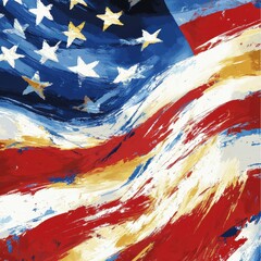 Brushstrokes form a stylized rendering of the american flag