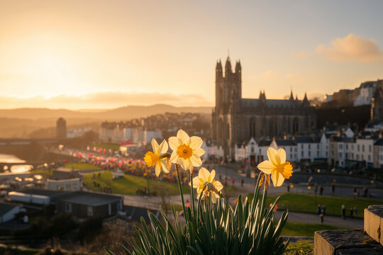 St. David's Day Celebration in Wales with Daffodils