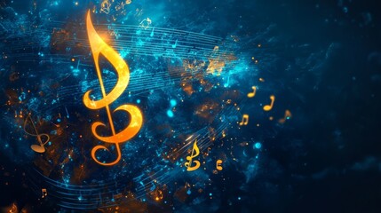 Abstract Music Notes Background With Golden Glow