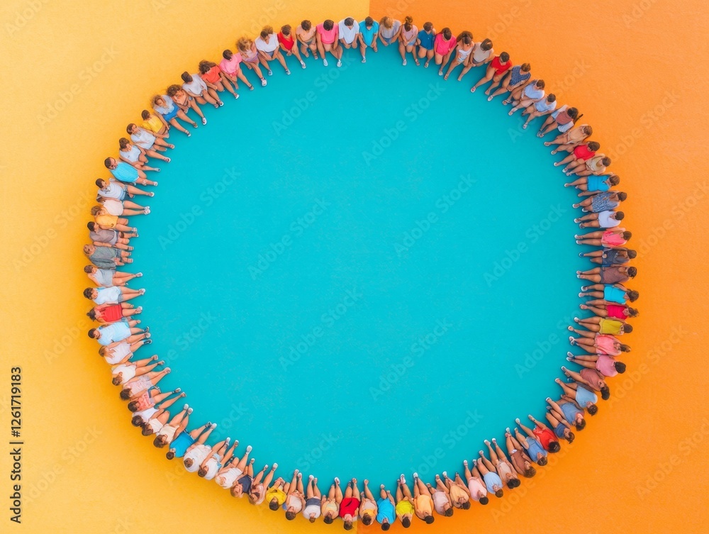 Aufkleber vibrant community circle diverse multigenerational participation in colorful arena - unity celebrati