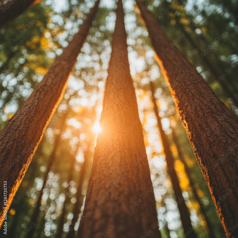 Poster eco-conscious visual content immersive upward view through forest canopy - nature conservancy and gr