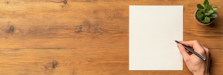 Obraz premium Rustic Contemporary Desk Scene Document Preparation and Signature with Pen on Wooden Surface - Professional Contract Ideation for Business Growth and Strategy
