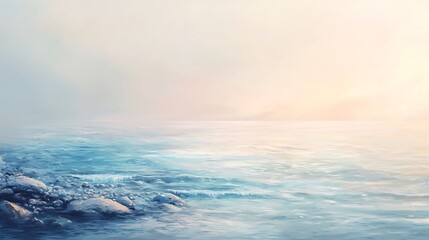 Tranquil Seascape with Soft Hues and Calm Waters Under a Gentle Sky at Sunrise or Sunset