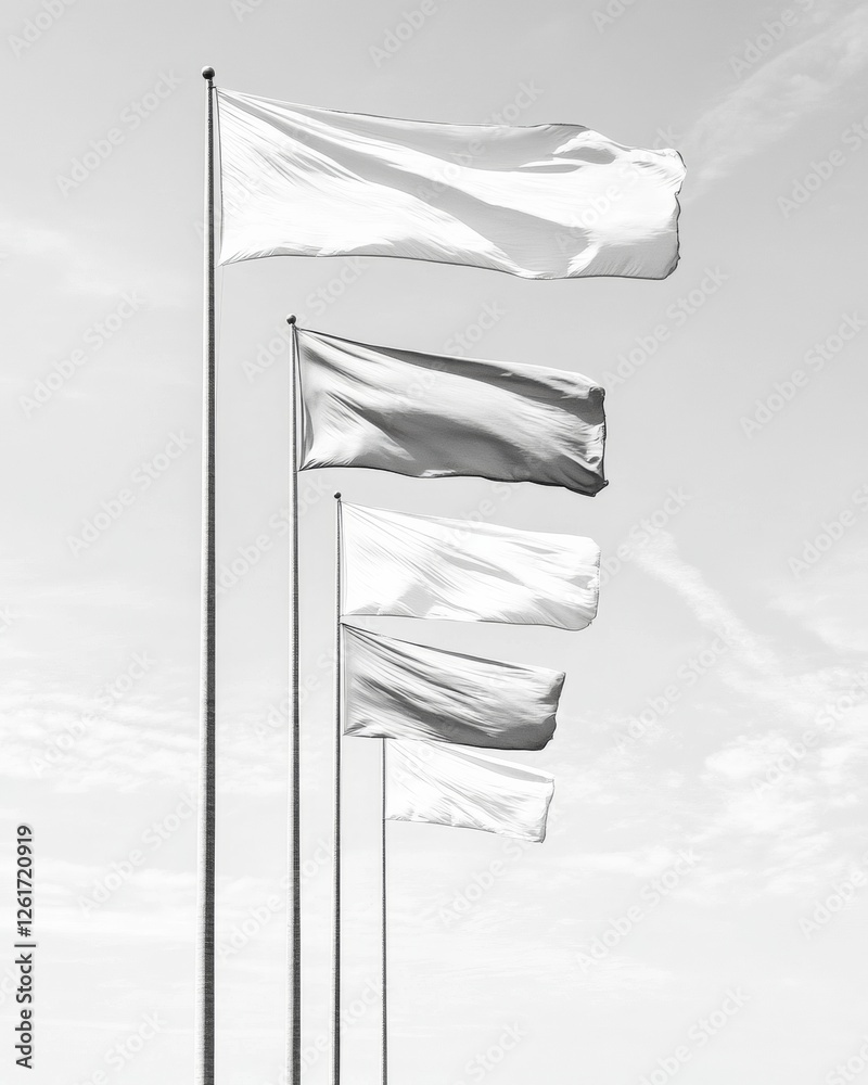 Poster minimalist flag display in monochrome outdoor pole arrangement for modern diplomacy events and cultu
