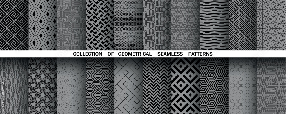 Aufkleber Geometric set of seamless black and gray patterns. Simple vector graphics