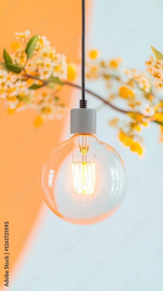 Aufkleber modern biophilic design illuminated glass bulb with blossoms on color block - eco-friendly office ae