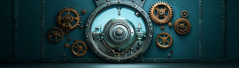 Fototapeta premium A parallel universe where the 1800s meets high technology, steampunk-inspired flying machines, Victorian-era cityscape, glowing steam engines, intricate gears, fantasy meets sci-fi, highly detailed