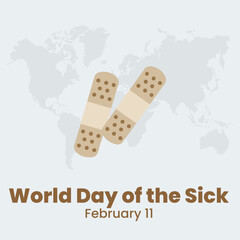 World day of the sick for poster and banner with inscription and sad woman suffer from toothache. February 11, world sick awareness. Unhappy girl with a painful feeling. Flat vector illustration