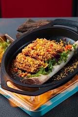 Grilled pork with charcoal sauce
