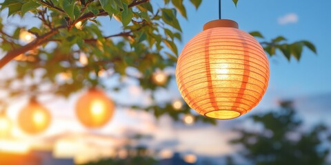 Obraz premium Cultural Street Food Festival Vibrant Hanging Lanterns and Crowds on a Summer Evening - Event Marketing and Local Cuisine Exploration for Social Engagement