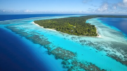 Obraz premium A breathtaking aerial view of a turquoise lagoon surrounded by untouched tropical forests.