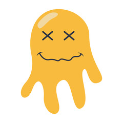 Retro Melting Smiling Face. Vector Character in Cartoon 90s Style.