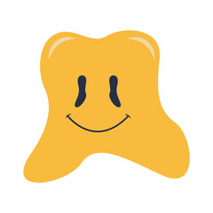 Retro Melting Smiling Face. Vector Character in Cartoon 90s Style.