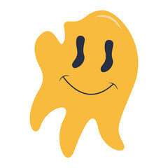 Retro Melting Smiling Face. Vector Character in Cartoon 90s Style.